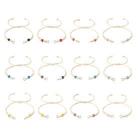 12 piezas 12 colores de pulseras de poliéster encerado, con cuentas redondas de porcelana perlada hechas a mano y 304 anillos de acero inoxidable, apto para encantos de conector