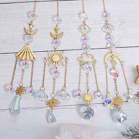 Glass Teardrop Pendant Decorations, Hanging Suncatchers, with Iron Findings, for Home Garden Decorations