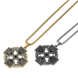 304 Stainless Steel Goth Knot Cross Pendant Box Chain Necklaces