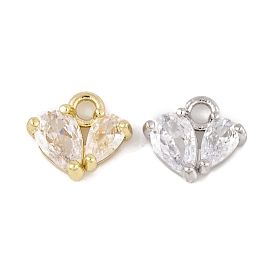 Brass Micro Pave Clear Cubic Zirconia Charms, Long-Lasting Plated, Heart