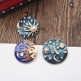 Flat Round Enamel Pin, Light Gold Plated Alloy Badge for Corsage Scarf Clothes
