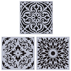 Gorgecraft 3 Sheets 3 Styles PET Plastic Drawing Scale Template, For DIY Scrapbooking, Rectangle with Floral Pattern