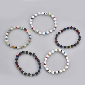 Gemstone Beads Stretch Bracelets, with Faceted Bicone Crystal Czech Glass Beads, Round