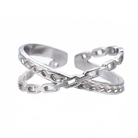 304 Stainless Steel Criss Cross Open Cuff Ring, Chunky Ring for Women