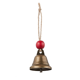 Iron Bell Pendant Decoration, Wood Beads and Jute Cord for Home Door Hanging Ornaments