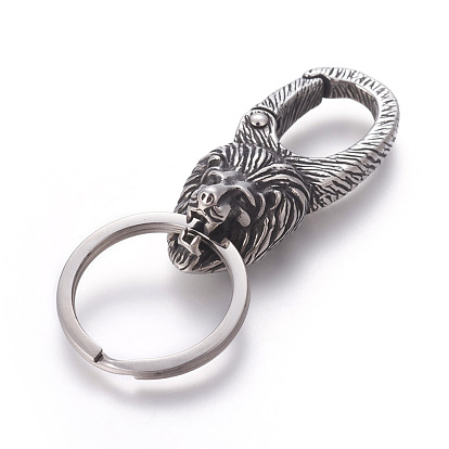 304 Stainless Steel Split Key Rings, Keychain Clasp Findings, Lion