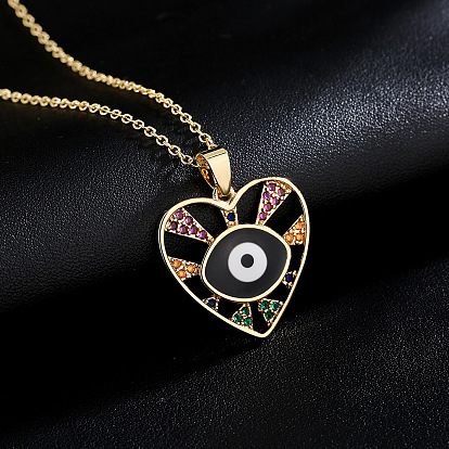 Colorful Oil Painted Zircon Devil Eye Pendant with Lucky Gold Necklace