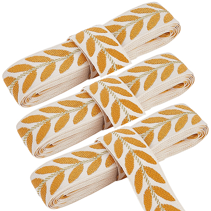 3мотки полиэстеровых жаккардовых лент с рисунком листьев
