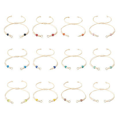 12 piezas 12 colores de pulseras de poliéster encerado, con cuentas redondas de porcelana perlada hechas a mano y 304 anillos de acero inoxidable, apto para encantos de conector