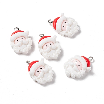 Christmas Theme Opaque Resin Pendants, with Platinum Tone Iron Findings, Santa Claus Head