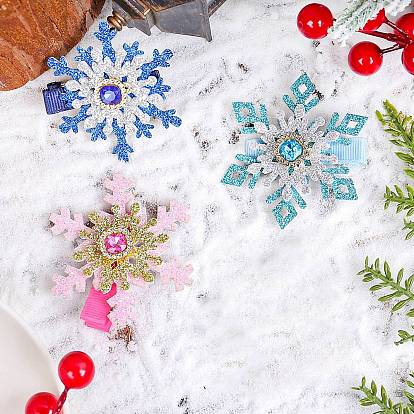 Рождественские аксессуары для волос, Заколка для волос из кожи аллигатора со стразами из ткани снежинка, с железным зажимом