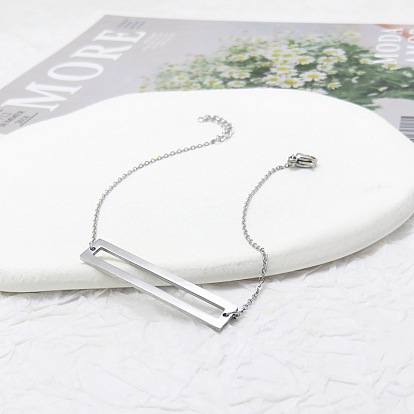 304 Pulseras de eslabones con marco rectangular de acero inoxidable para mujer, libre de deslustre