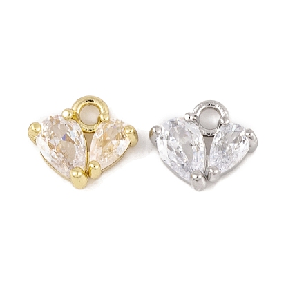 Brass Micro Pave Clear Cubic Zirconia Charms, Cadmium Free & Nickel Free & Lead Free, Long-Lasting Plated, Heart