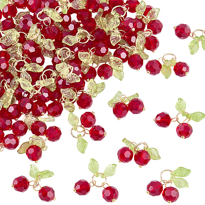 60шт. подвески из вишневого акрила и стекла, с выводами из латуни и 304 перемычками из нержавеющей стали.