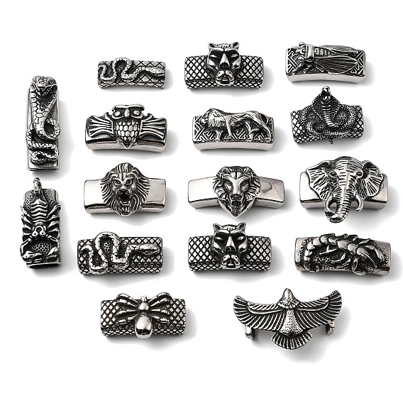 304 из нержавеющей стали слайд прелести, для изготовления кожаных браслетов, прямоугольные, античное серебро