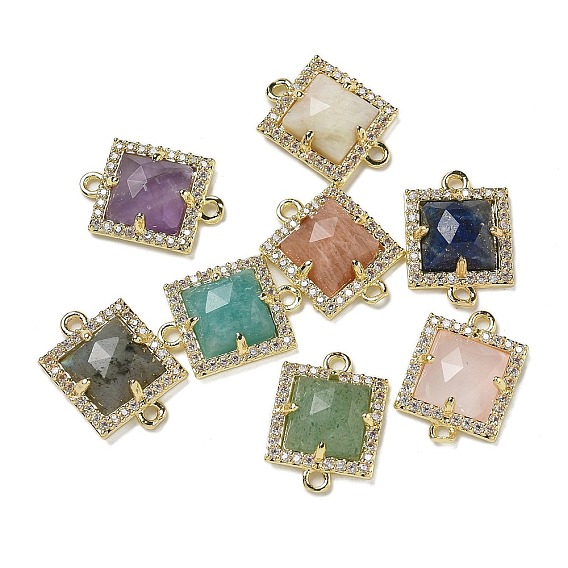 Квадратные звенья из натурального драгоценного камня, латунь с покрытием из латуни, микро-паве, прозрачные подвески из кубического циркония, золотые