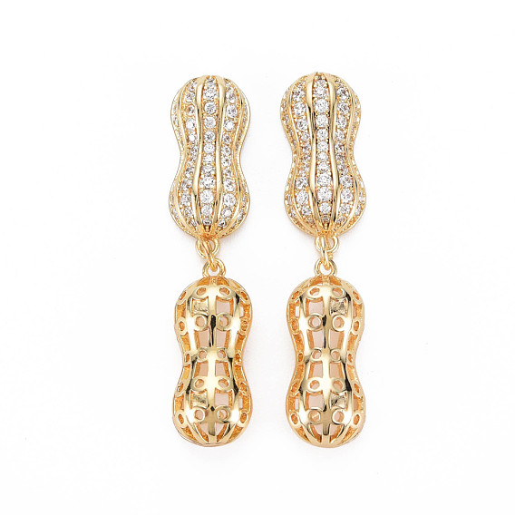 Brass Micro Pave Clear Cubic Zirconia Peg Bails Pendants, Nickel Free, Peanut