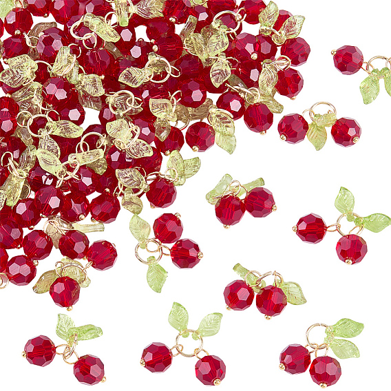 60шт. подвески из вишневого акрила и стекла, с выводами из латуни и 304 перемычками из нержавеющей стали.