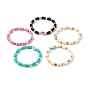 Handmade Polymer Clay Beads Stretch Bracelets, with Brass Spacer Beads and Glass Seed Beads, Heart