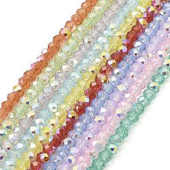 Baking Painted Transparent Glass Beads Strands, Imitation Opalite, Faceted, AB Color Plated, Round