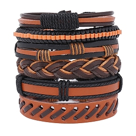 5pcs 5 bracelet réglable en cordon en simili cuir tressé de style serti de cordon ciré pour hommes