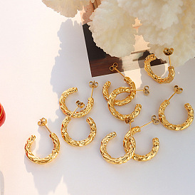 Minimalist C-shaped textured earrings - summer titanium steel jewelry for girls.