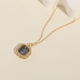 Geometric Zirconia Necklace with Hollow Design and Chic Square Pendant