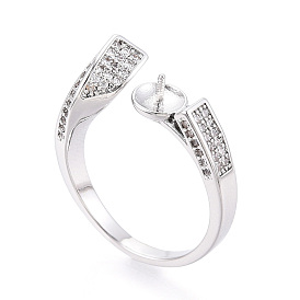 Оправы для колец-манжет из латуни с микропаве из прозрачного кубического циркония, за половину пробурено бисера