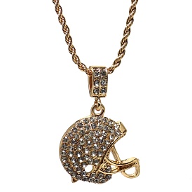 Crysral Rhinestone Rugby Helmet Pendant Necklace, Alloy Jewelry for Men Women