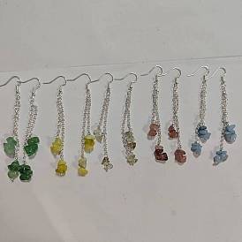 5paires de boucles d'oreilles pendantes en laiton, avec puce de pierre naturelle