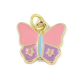 Brass Enamel Pendants, with Jump Ring, Real 18K Gold Plated, Butterfly with Star Charm