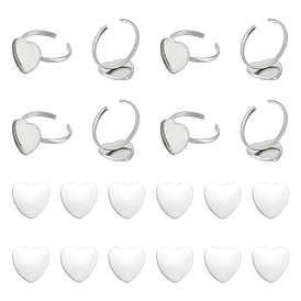 Набор для самостоятельного изготовления пустого кольца-сердечка, включая 304 настройки кольца безеля из нержавеющей стали, Кабошоны из стекла