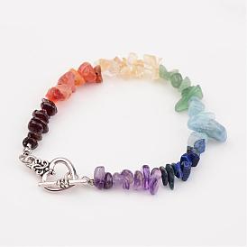 Chip Natural Gemstone Beads Bracelets, with Tibetan Style Alloy Bar & Ring Toggle Clasps