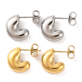 304 Stainless Steel Stud Earrings, C-Shaped