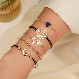Fashion Suit Jewelry Street Shot Triangle Black Turquoise Love Map Moon Five-piece Bracelet