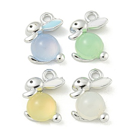 UV Plating Alloy Enamel Pendants, with Glass Imitation Cat Eye, Cadmium Free & Lead Free, Platinum, Rabbit