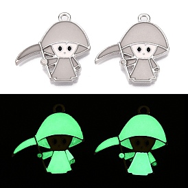 Halloween Theme Rack Plating Luminous Alloy Enamel Pendants, Glow in the Dark, Ghost Charm