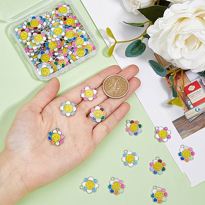 80 шт 4 цвета сплава эмаль подвески, цветок с улыбающимся лицом