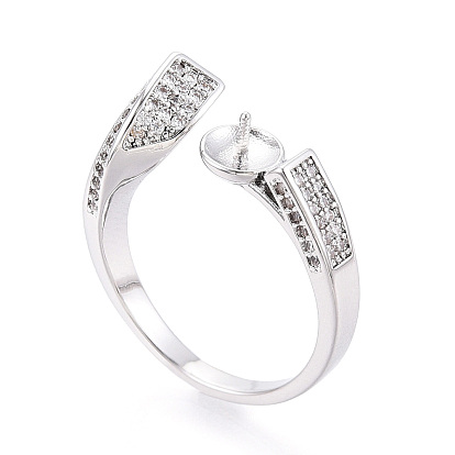 Оправы для колец-манжет из латуни с микропаве из прозрачного кубического циркония, за половину пробурено бисера