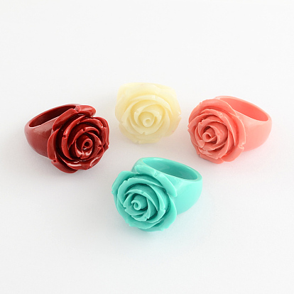 Rose Flower Synthetic Coral Rings, 18mm