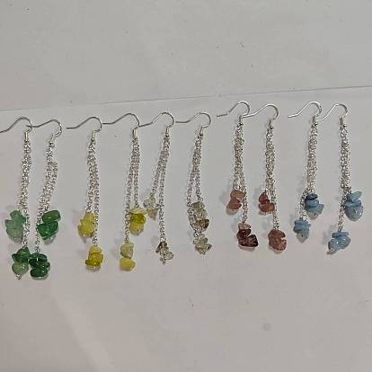 5paires de boucles d'oreilles pendantes en laiton, avec puce de pierre naturelle