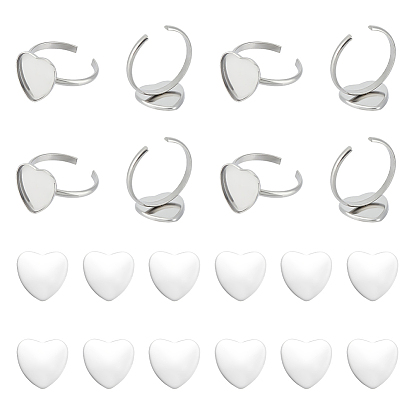 Набор для самостоятельного изготовления пустого кольца-сердечка, включая 304 настройки кольца безеля из нержавеющей стали, Кабошоны из стекла