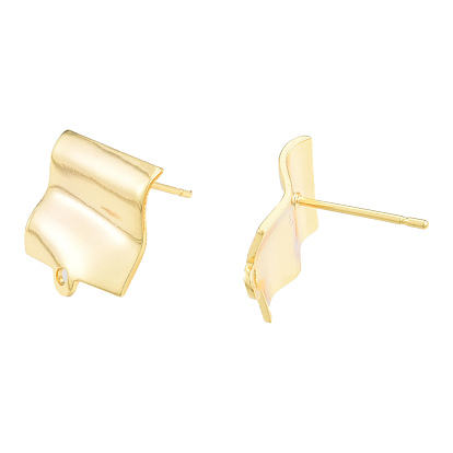 Brass Stud Earring Findings, with Horizontal Loops, Wave Rectangle, Nickel Free