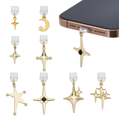 8pcs bouchons anti-poussière mobiles en plastique, avec des pendentifs étoiles en alliage