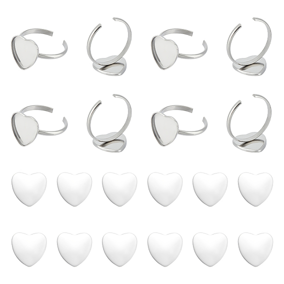Набор для самостоятельного изготовления пустого кольца-сердечка, включая 304 настройки кольца безеля из нержавеющей стали, Кабошоны из стекла
