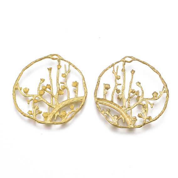 Brass Pendants, Nickel Free, Ring with Plum Blossom