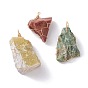 Rough Raw Natural & Synthetic Gemstone Pendants, with Copper Wire Wrapped, Golden, Nuggets