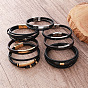 Vintage 304 Stainless Steel Leather Bracelets for Men, Hip Hop Style Jewelry, Black
