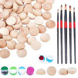 Nbeads Painting Kits, Including Wood Cabochons, Plastic Paint Brushes Pens and Silicone Boxes