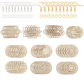 Kits de fabrication de boucles d'oreilles bricolage, avec pendentifs et cabochons en bois naturel creux, formes en bois découpées au laser, Crochets de boucles d'oreilles en fer